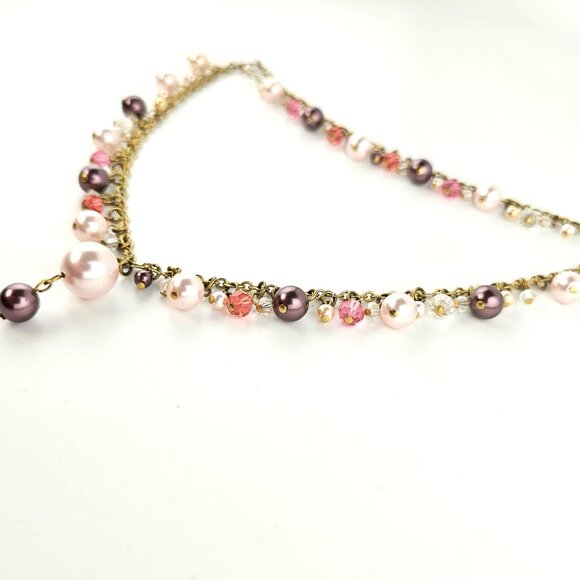 Faux Pearl Charm Necklace Gold Tone Double Clasp Multicolor Beaded - Picture 10 of 10